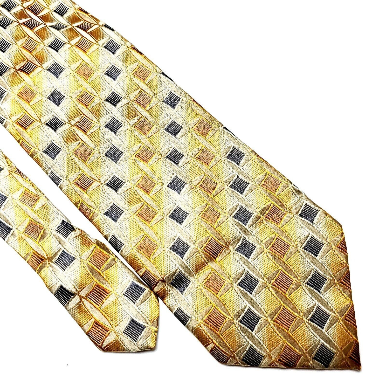 Pronto Uomo Pronto Uomo Silk Tie Yellow Woven Geometric Size ONE SIZE - 1 Thumbnail