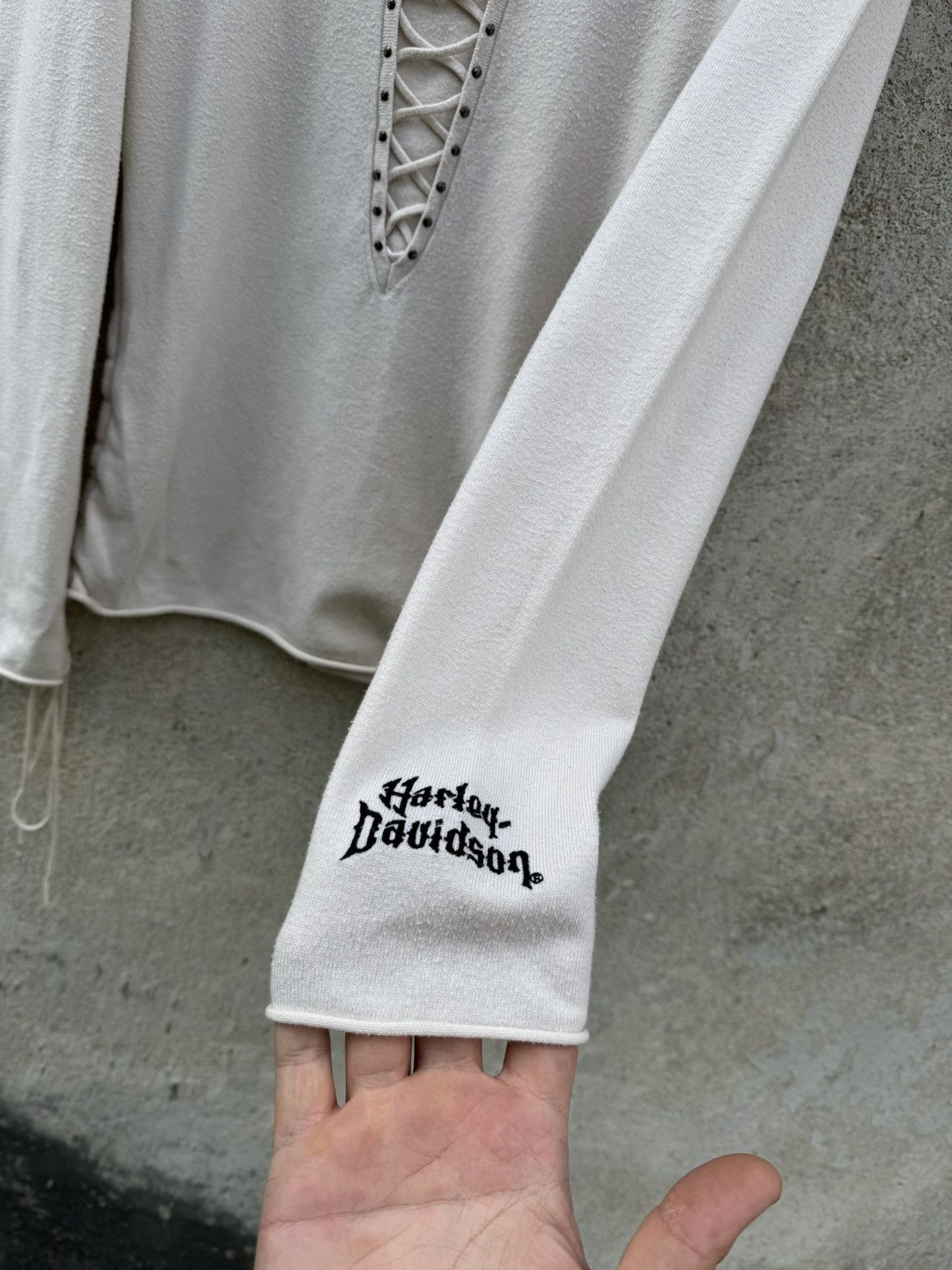 Harley Davidson Vintage Harley Davisdon Lace up Longsleeve 90s Beige Size M / US 6-8 / IT 42-44 - 2 Thumbnail