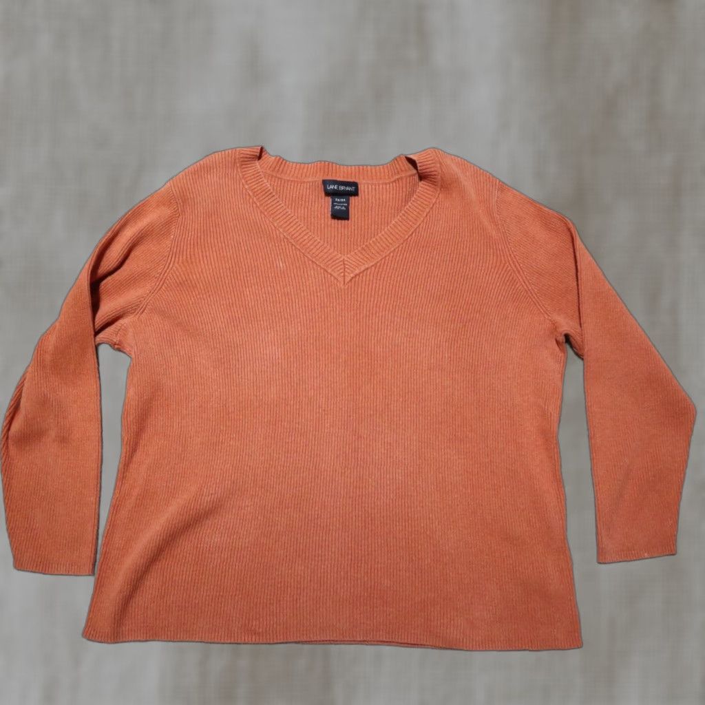 Vintage Lane Bryant Orange Pullover Sweater Long Sleeve Adult Women's Plus Size 22 / 24 Striped Tunic Scoop Neck Womens Size 4XL / US 24-26 - 1 Thumbnail
