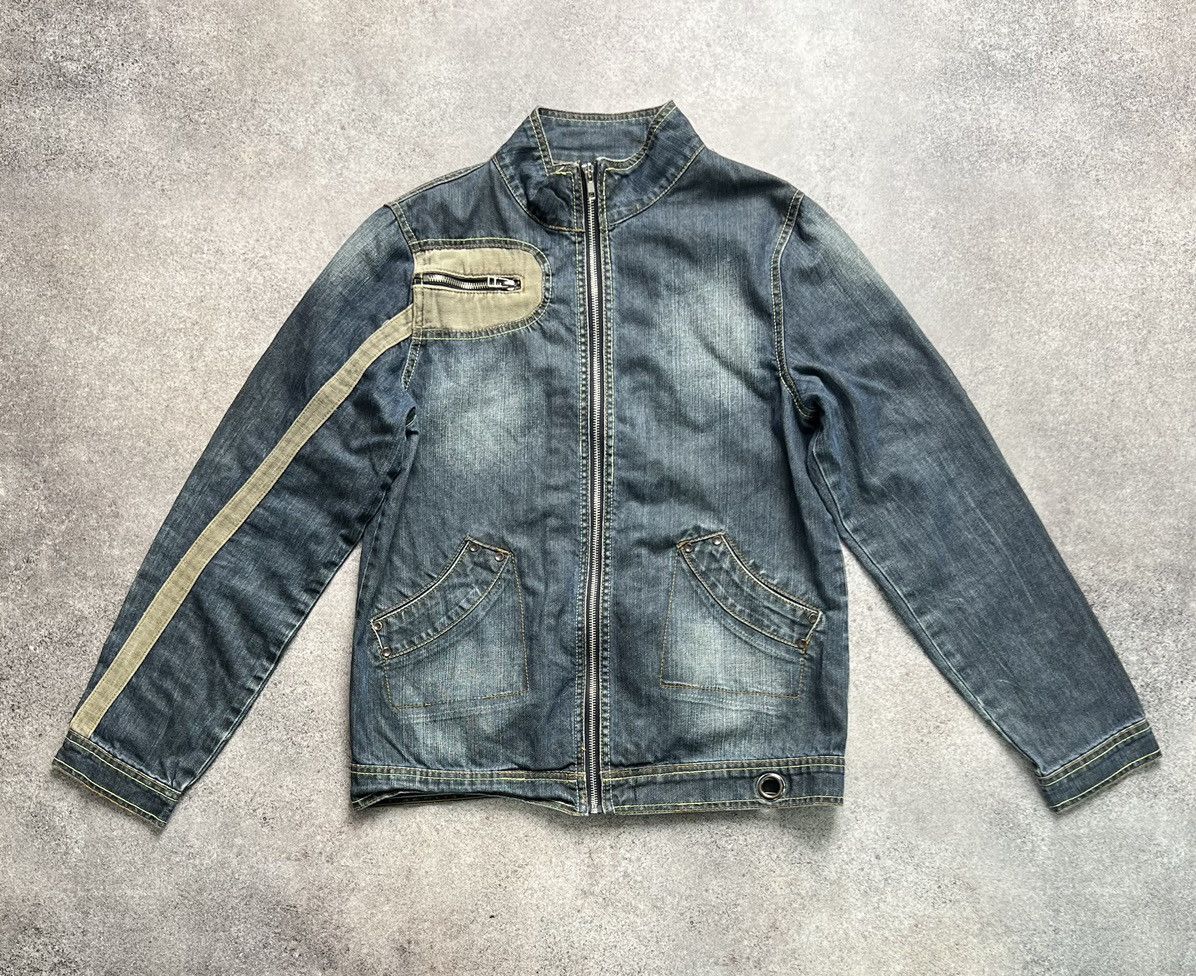 image of Avant Garde x Vintage Japanese Moto Biker Denim Jacket in Navy, Men's (Size Small)