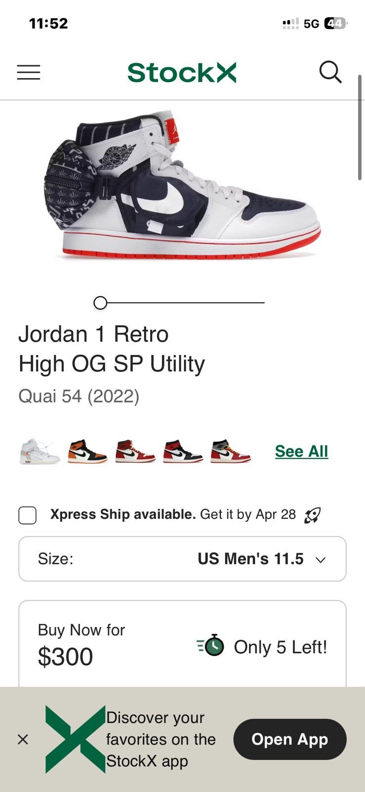 Jordan Brand Jordan 1 High Retro OG SP Utility Quai 54 nwt Size US 11 / EU 44 - 13 Thumbnail