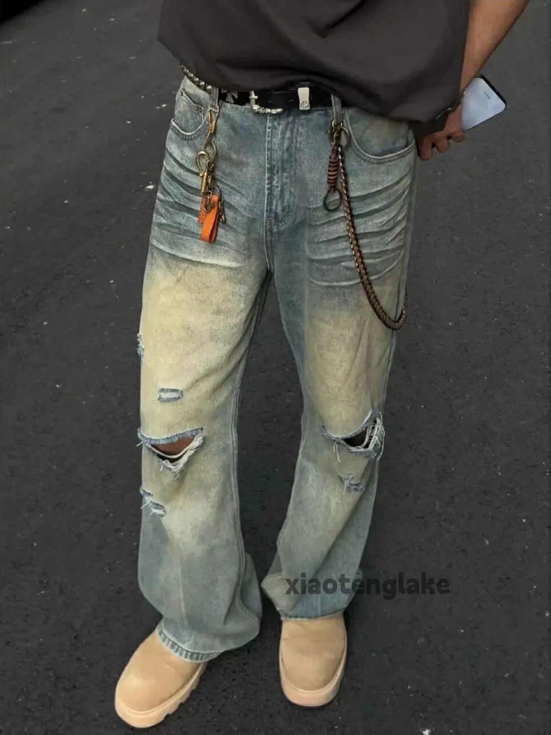 washed faded damaged ripped rusty flared grunge jeans