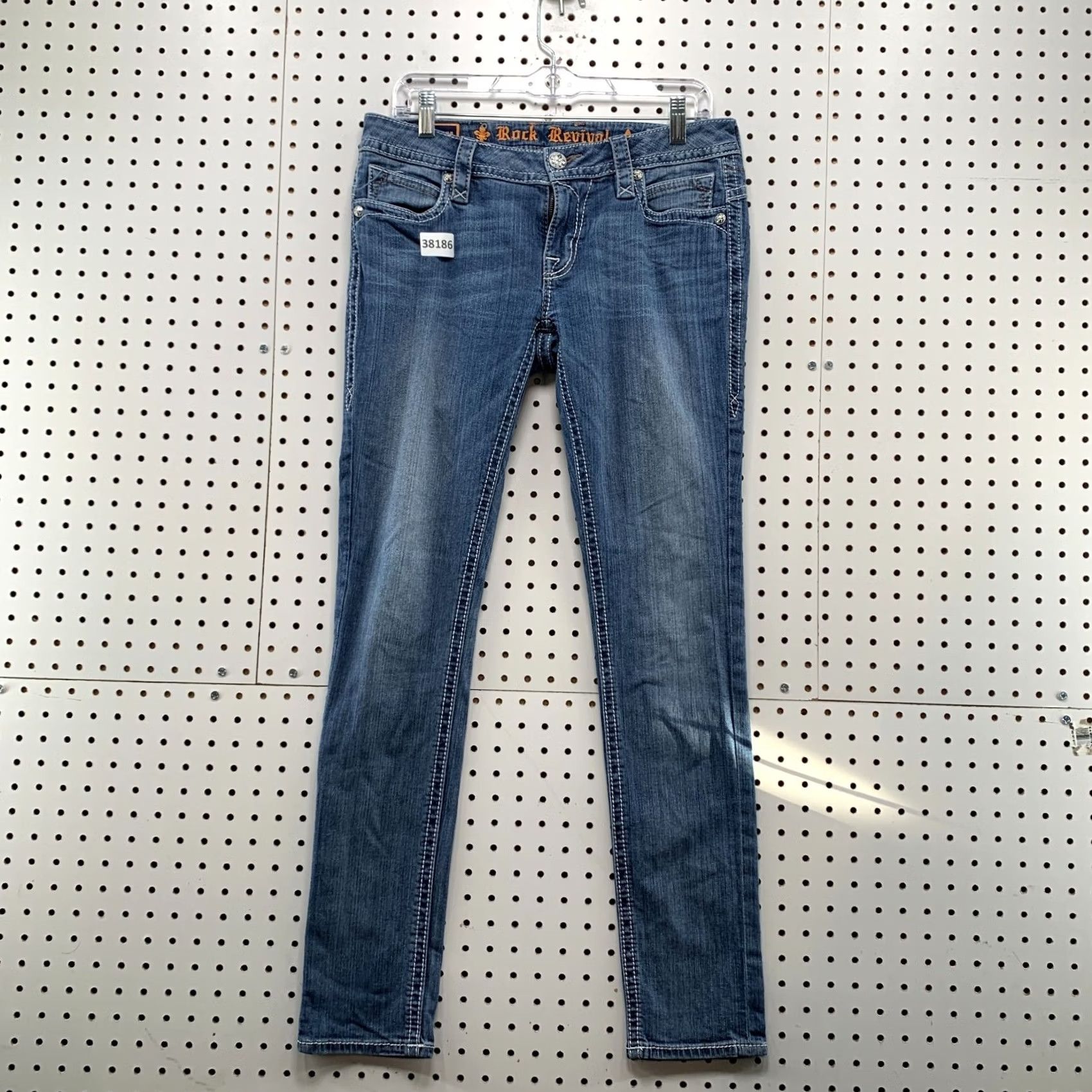 Vintage VINTAGE Rock Revival Skinny Jeans WOmens Size 29 SLim Blue Flap Pocket Fits 32x30 Denim Size 29" - 2 Thumbnail