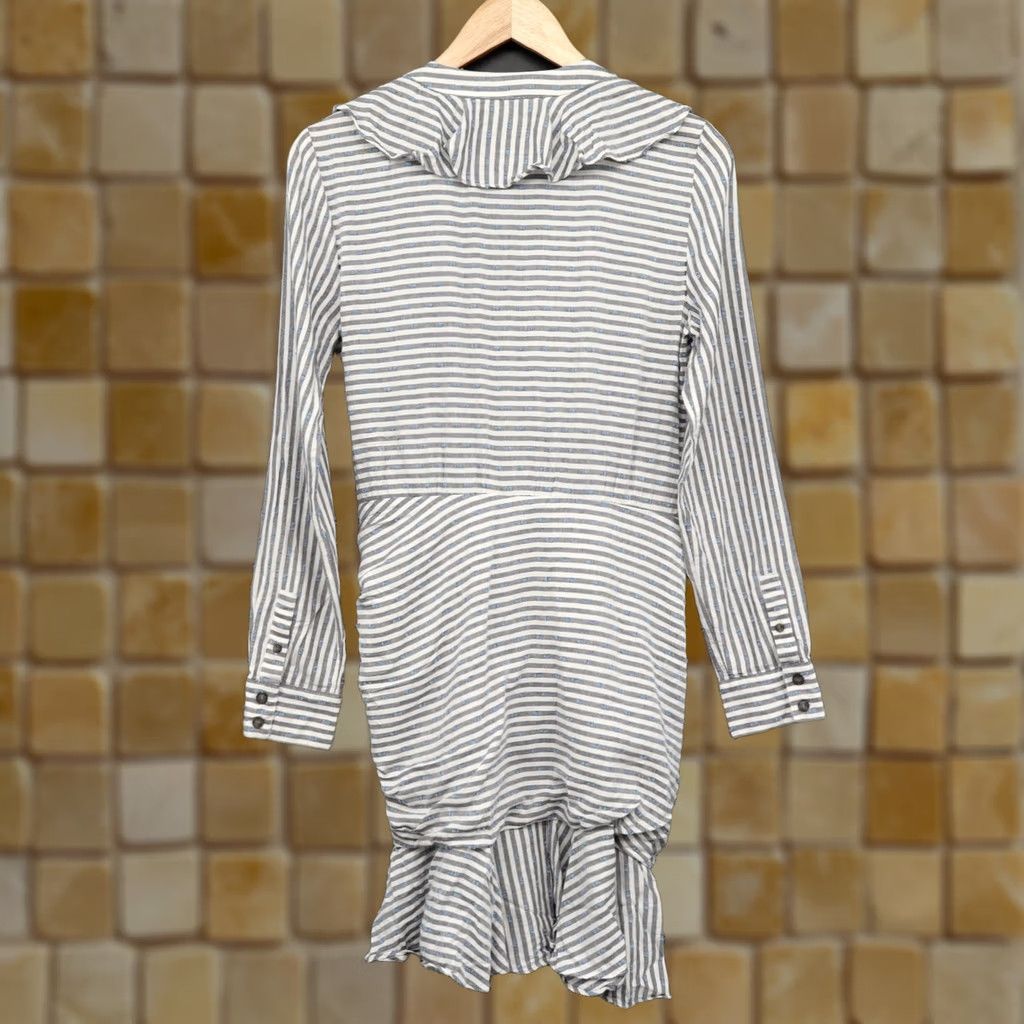 Veronica Beard VERONICA BEARD Dress Kai Ruffle Striped Blue Swiss Dot Long Sleeve Sz 6 Blue Womens Mini Dress Size M / US 6-8 / IT 42-44 - 1 Thumbnail