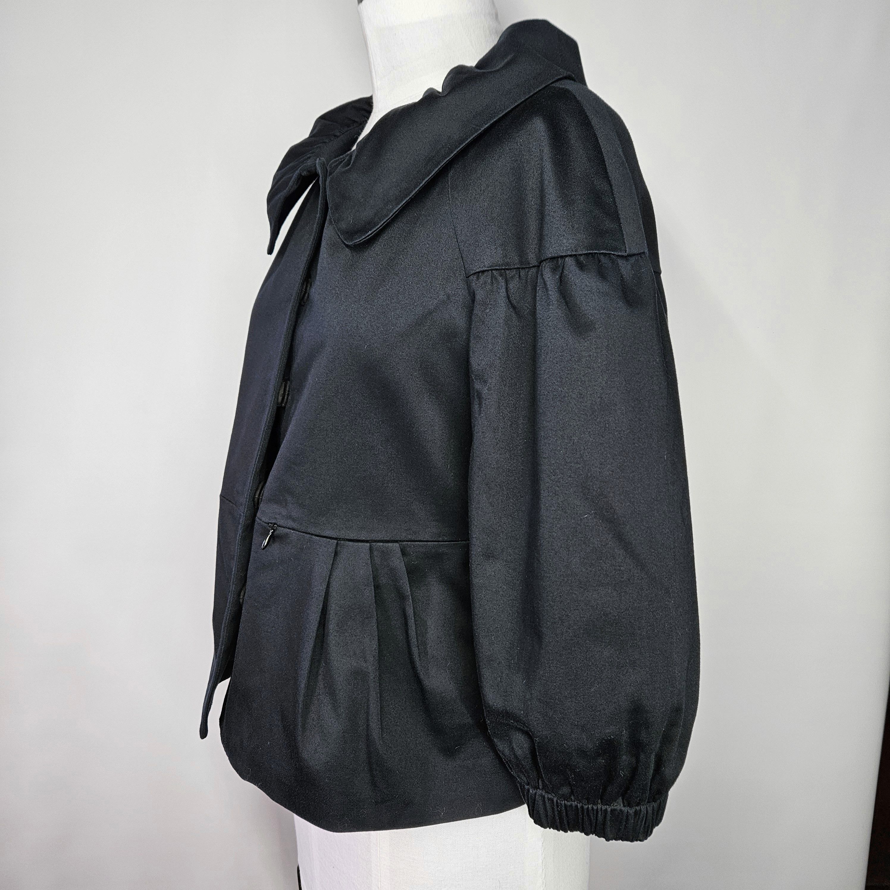 Other Elle Size L Blazer Jacket Black Puff Sleeves Cotton Zipper Size L / US 10 / IT 46 - 2 Thumbnail