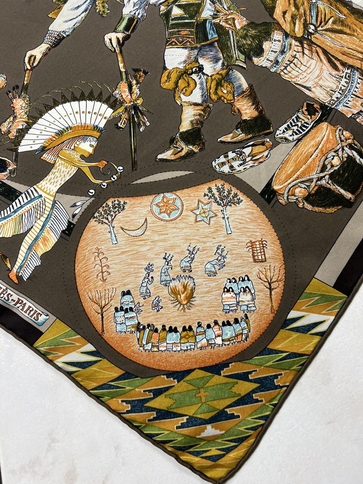 Hermes Vintage 90s Hermes Les Dances Des Indiens silk scarf native Size ONE SIZE - 18 Thumbnail