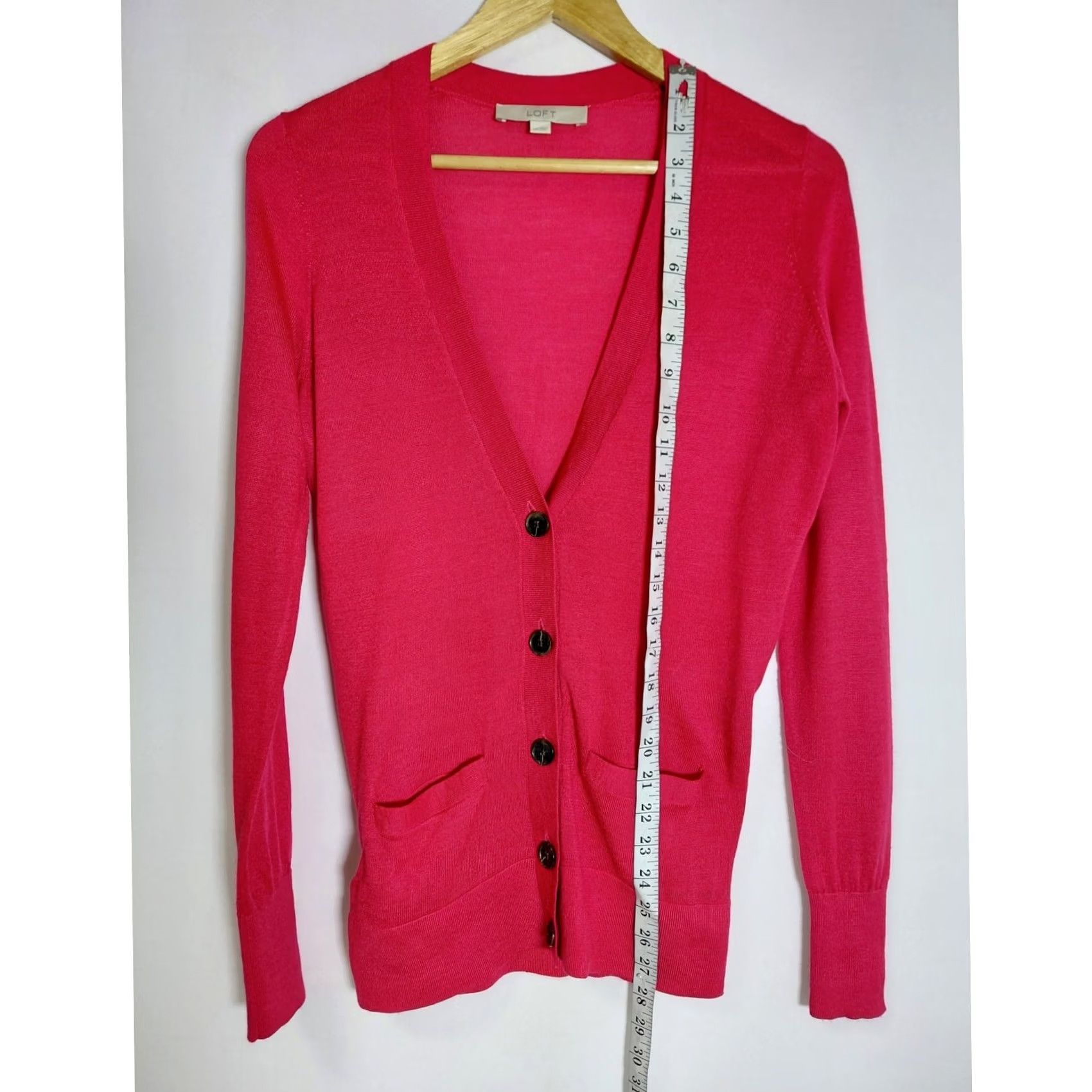 Loft LOFT Pink Cardigan Sweater Solid Knit Wool Blend Women XS Size Cardigan Long Sleeve V-Neck Buttoned Lightweight Casual Spring Fall Size XS / US 0-2 / IT 36-38 - 7 Thumbnail