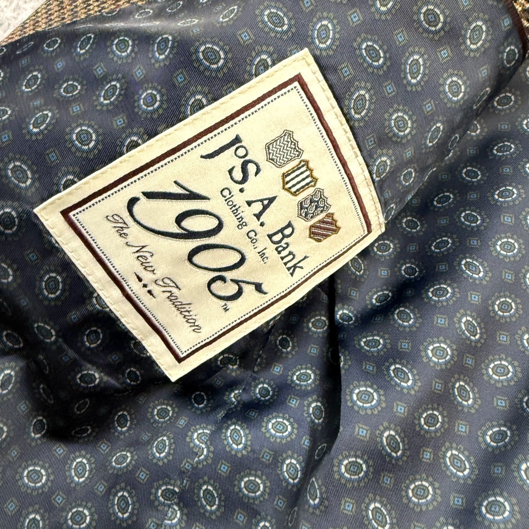 Jos. A. Bank Jos. A. Bank Blazer Jacket Mens 42L Brown Houndstooth Wool Blazer Single-Breasted Notch 3-Button Vintage N/A Size 42R - 4 Thumbnail
