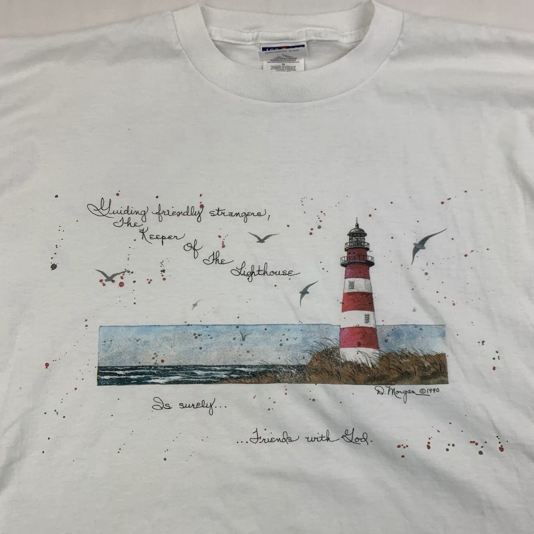 Jerzees VINTAGE Jerzees T-Shirt Ocean Beach Lighthouse 90s Y2K White Adult XL Mens T-Shirt 90s Beach Nature Quote White XL Size US XL / EU 56 / 4 - 2 Thumbnail