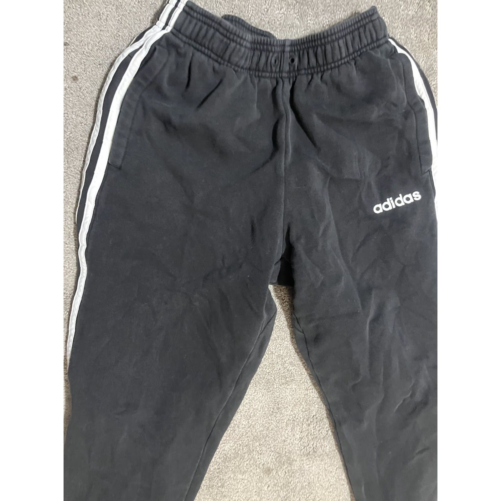 Adidas Adidas Black Sweatpants Solid White Logo Mens Small Fleece No Drawstring Clima Cool Activewear Pants Regular Inseam 24in Men Size US 29 - 2 Thumbnail