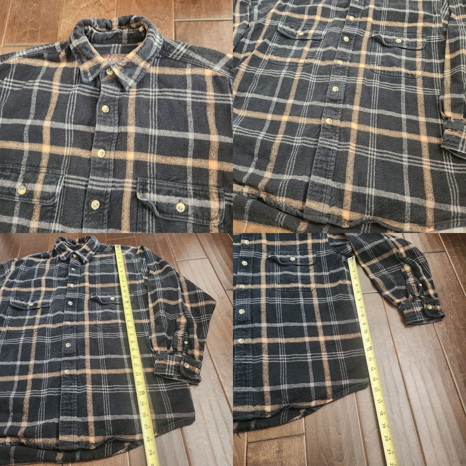 Vintage Moose Creek Flannel Shirt Mens Large Black Tan Plaid Button-Up Long Sleeve Collared Casual Workwear Travel Winter Fall Spring Regular Cotton Size US L / EU 52-54 / 3 - 8 Thumbnail