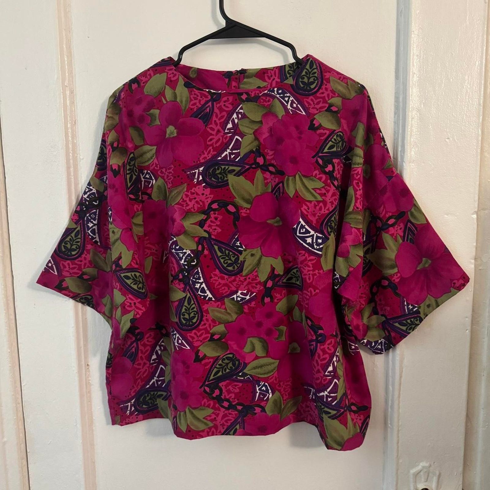 Other Hibiscus Handmade Top Grannycore Hot Pink Floral Top Resort Size L / US 10 / IT 46 - 4 Thumbnail