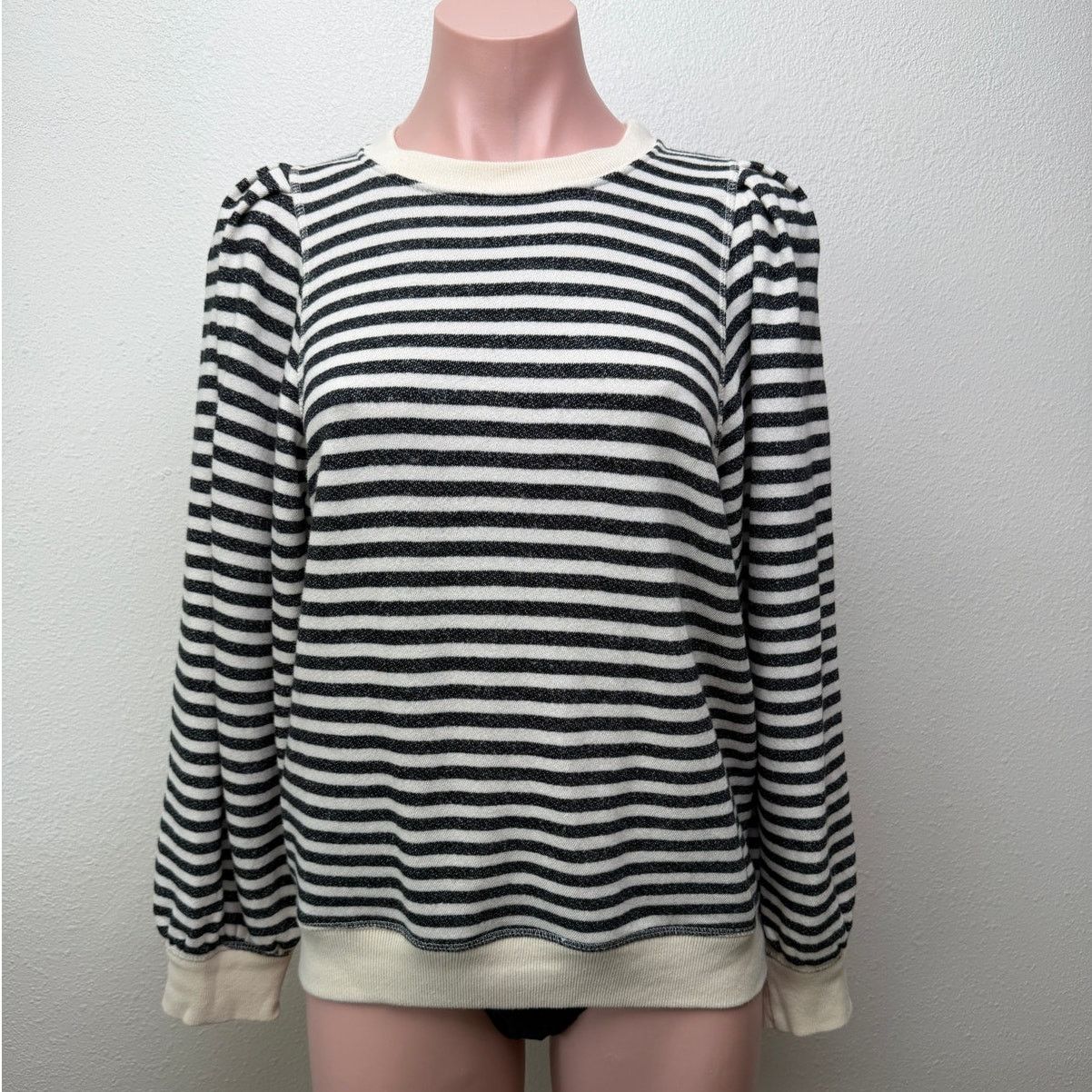 THE GREAT The Great. Black & Cream Striped Pleated Shoulder Sweatshirt Size S / US 4 / IT 40 - 1 Thumbnail