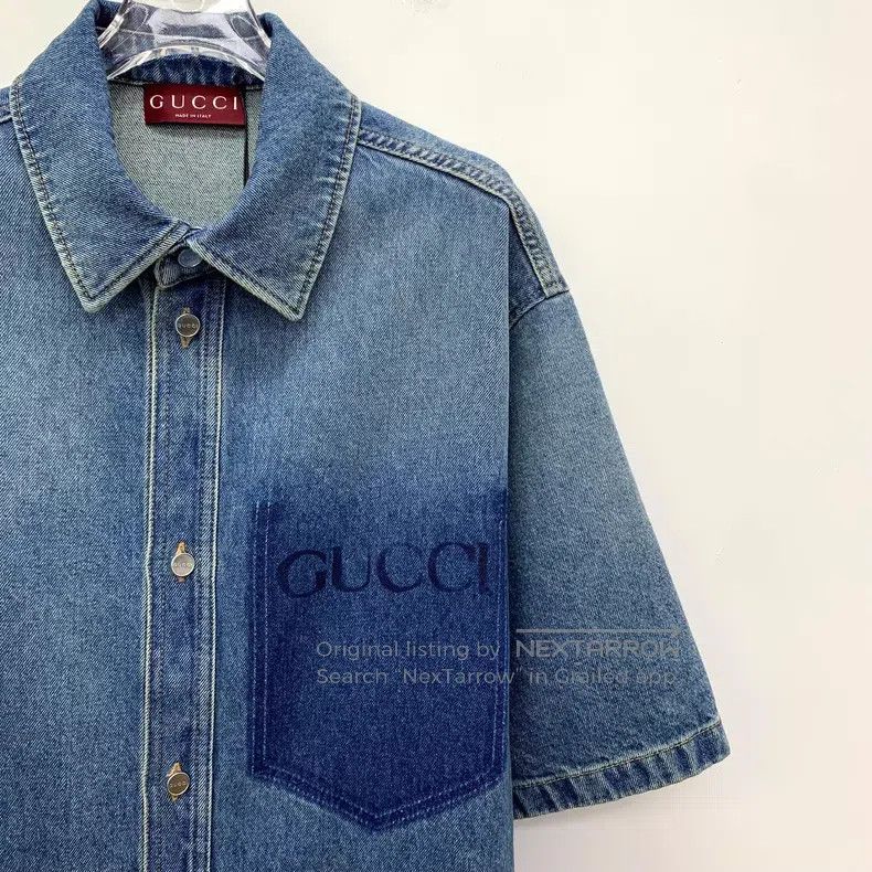 Gucci Gucci Blue washed logo letter print cotton lapel single-br Size US XS / EU 42 / 0 - 3 Thumbnail