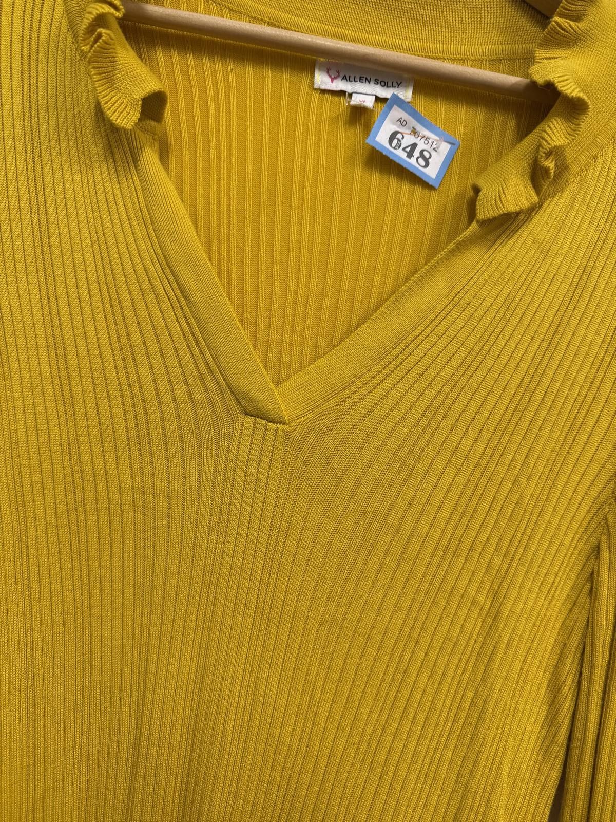 Allen Solly Allen Solly Mustard Yellow Ribbed Knit Top with Ruffle Trim, Size XL / US 12-14 / IT 48-50 - 3 Thumbnail