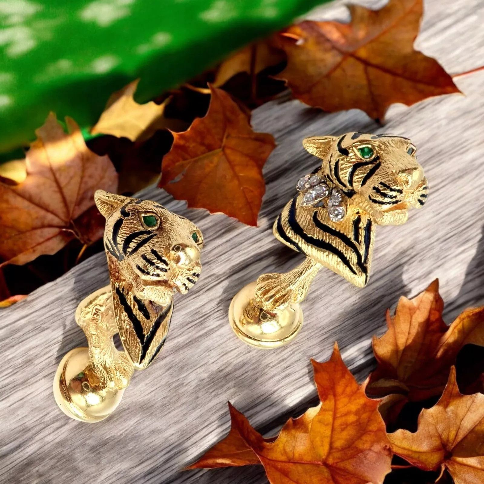 Tiffany & Co. 18k Yellow Gold Diamond Bengal Tiger Germany 1989 Cufflinks Size ONE SIZE - 2 Thumbnail