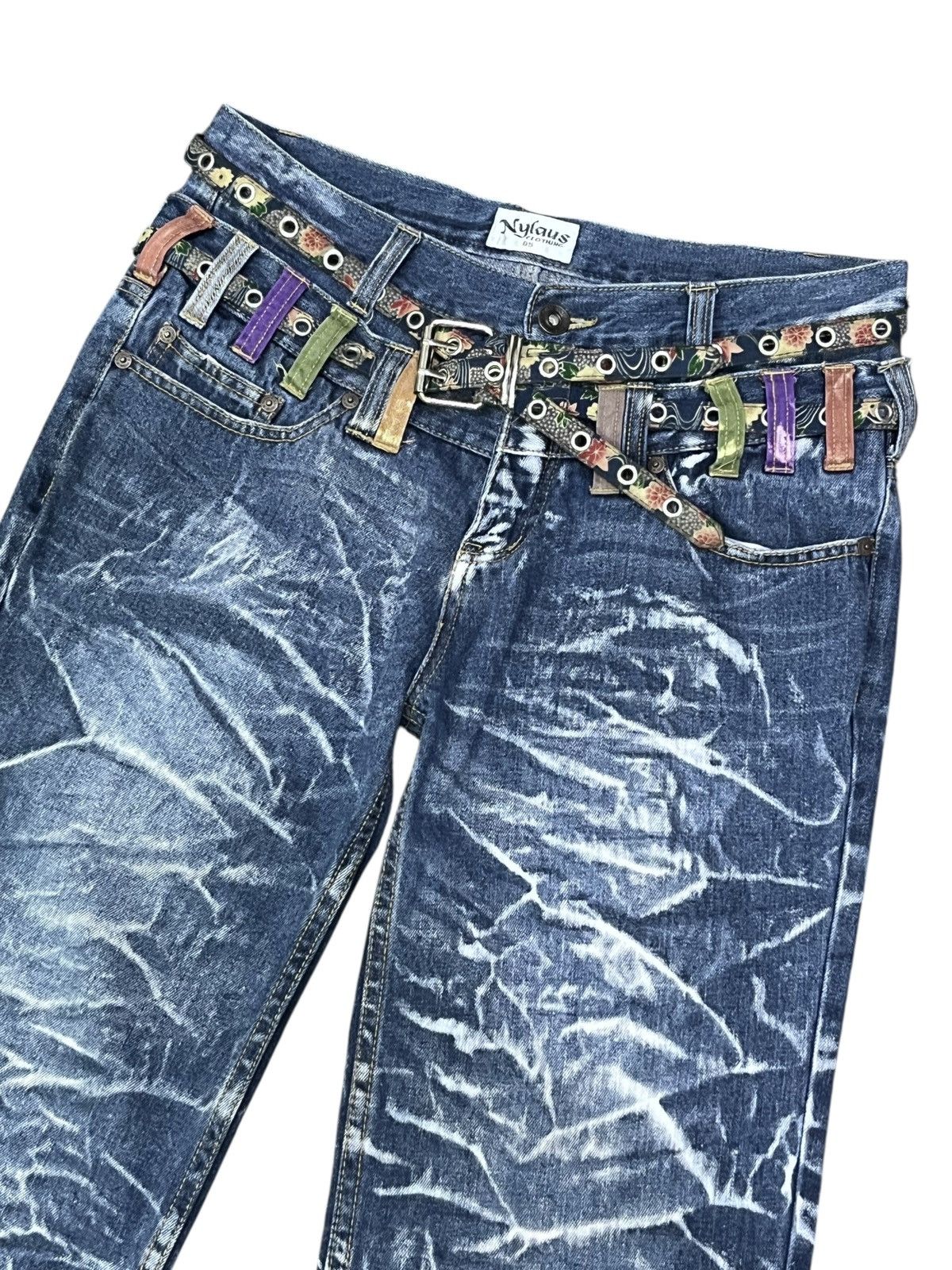 Japanese Brand 💥Nylaus Double Waist Tiger Stripe Acid Wash Straight Jeans Size US 32 / EU 48 - 2 Thumbnail