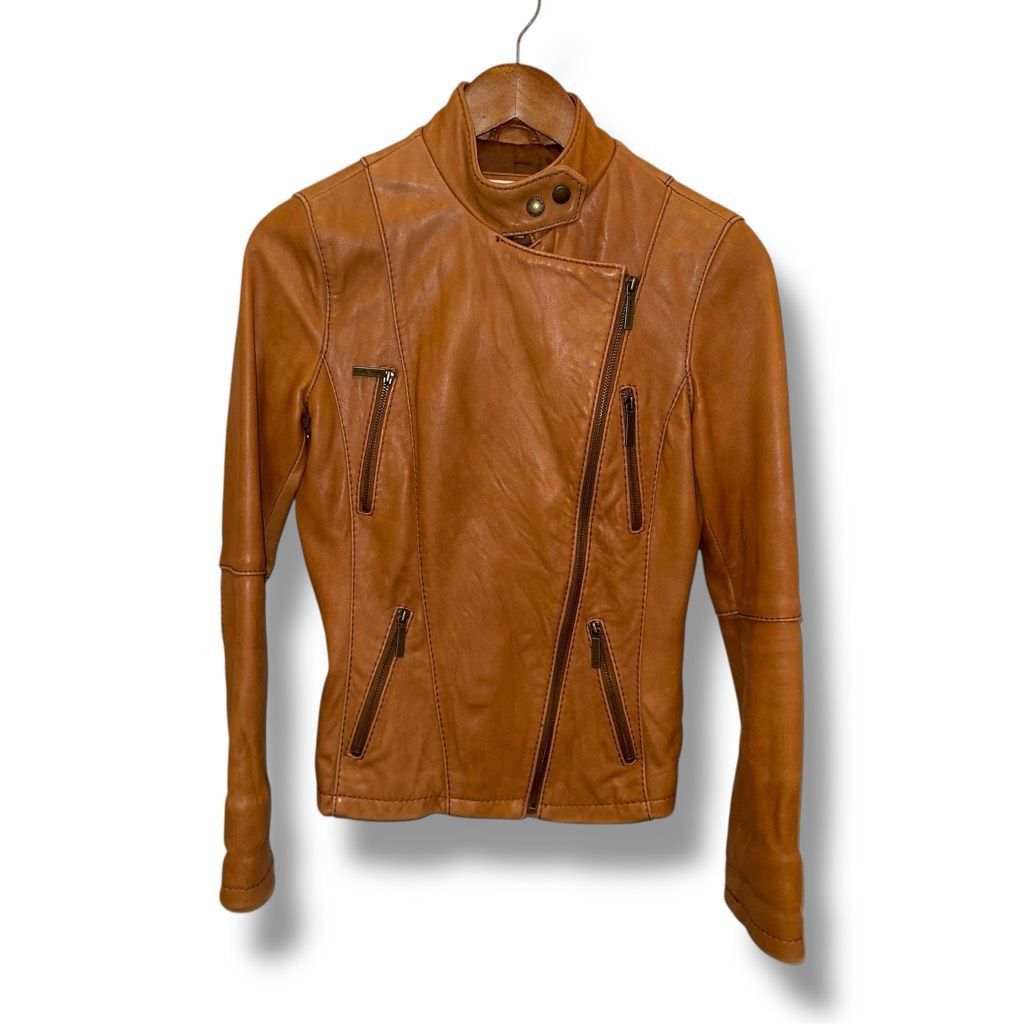 Michael Kors Michael Kors Cognac Brown Leather Racer Jacket Women’s Sz XS Size XS / US 0-2 / IT 36-38 - 3 Thumbnail