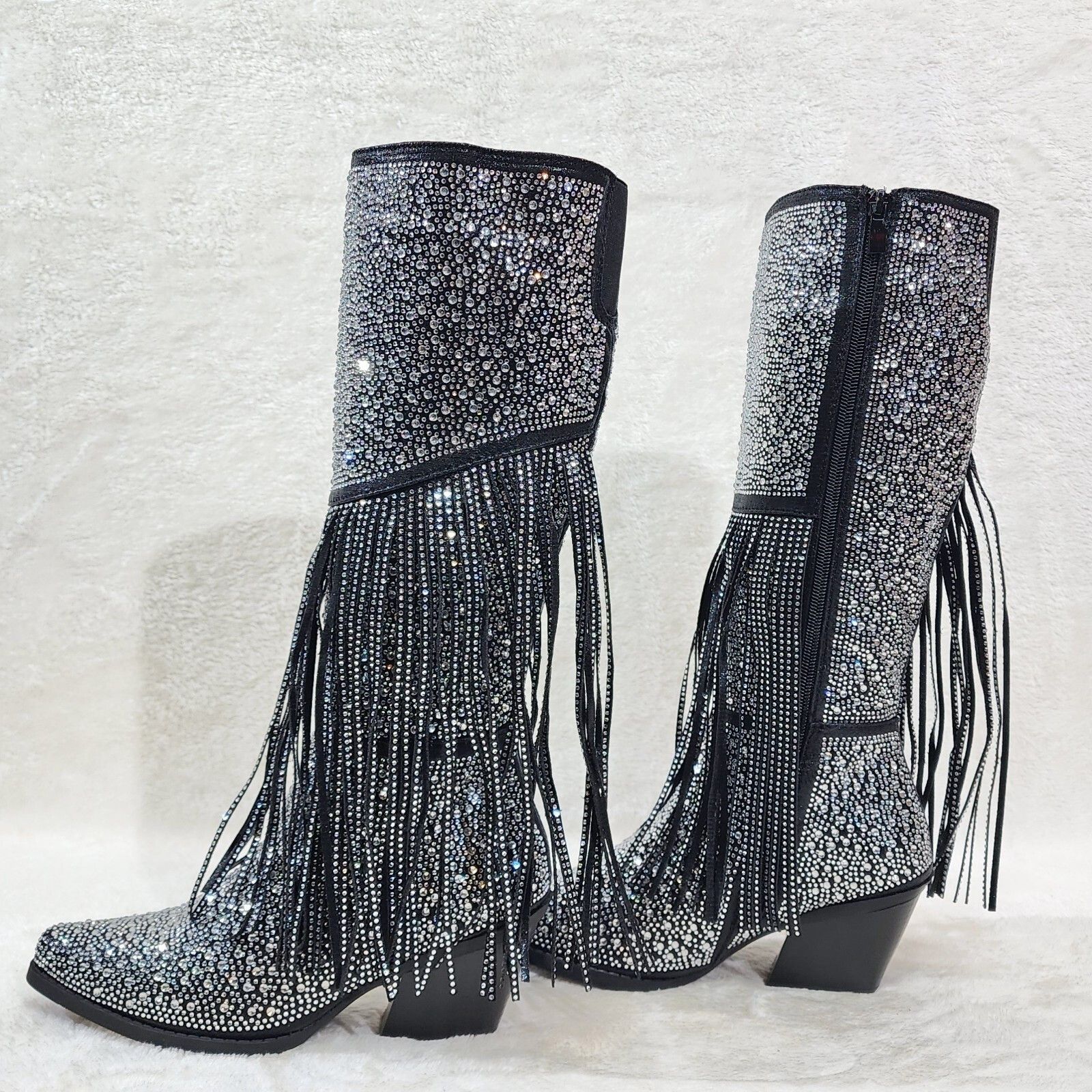 Other Western Diva Black Asymmetrical Fringe Rhinestone Glam Cowgi Size US 6 / IT 36 - 2 Thumbnail