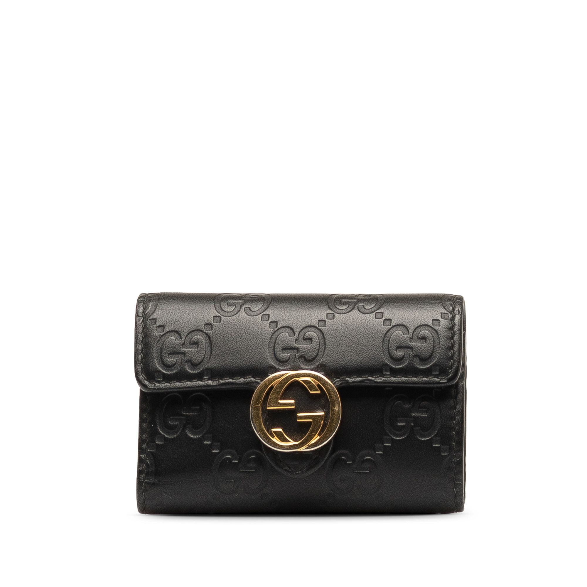 image of Gucci Guccissima Icon Signature Key Holder in Black, Women's
