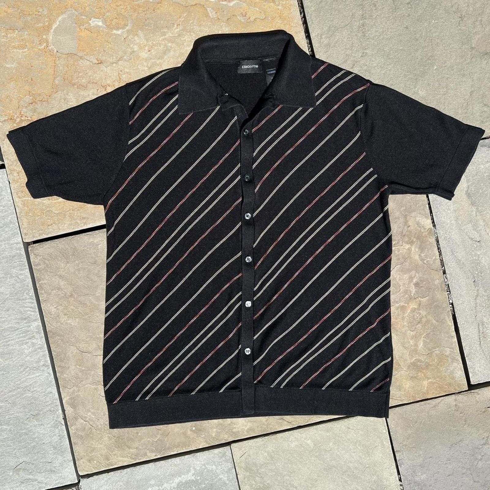 Liz Claiborne Y2K Black Silk Diagonal Varied Stripe Casual Shirt Size US M / EU 48-50 / 2 - 1 Thumbnail