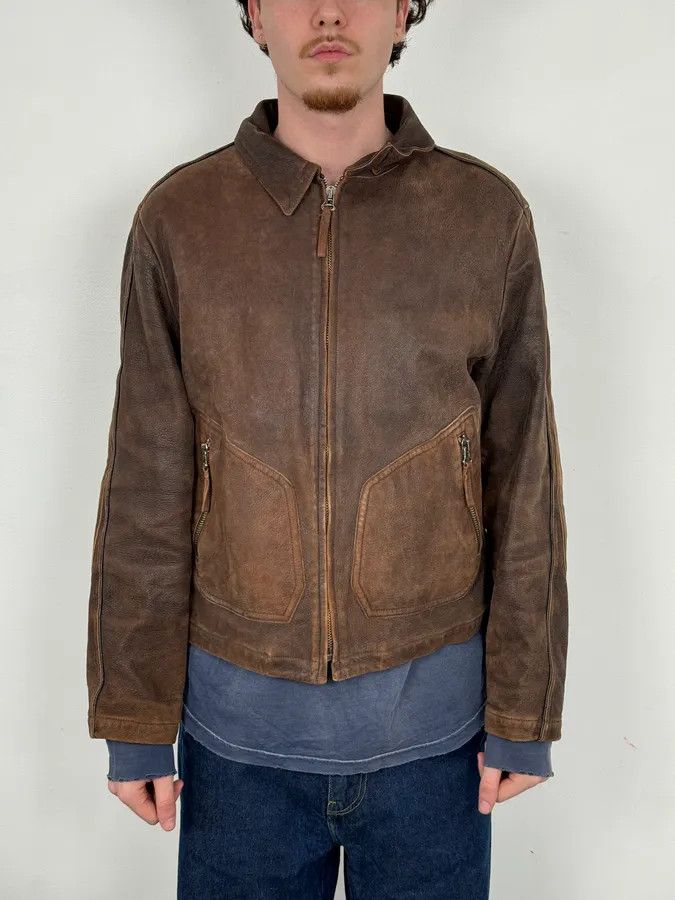 Armani 2000s Armani Biker Brown Faded Leather Jacket Size US L / EU 52-54 / 3 - 2 Thumbnail