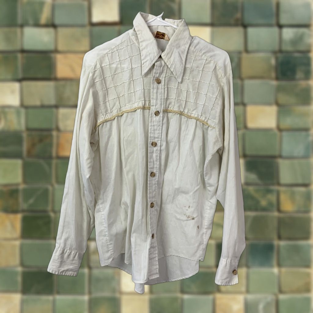 Vintage VINTAGE DUDE by Cambridge Mens White Western Shirt Braided Trim Large Size US L / EU 52-54 / 3 - 1 Thumbnail