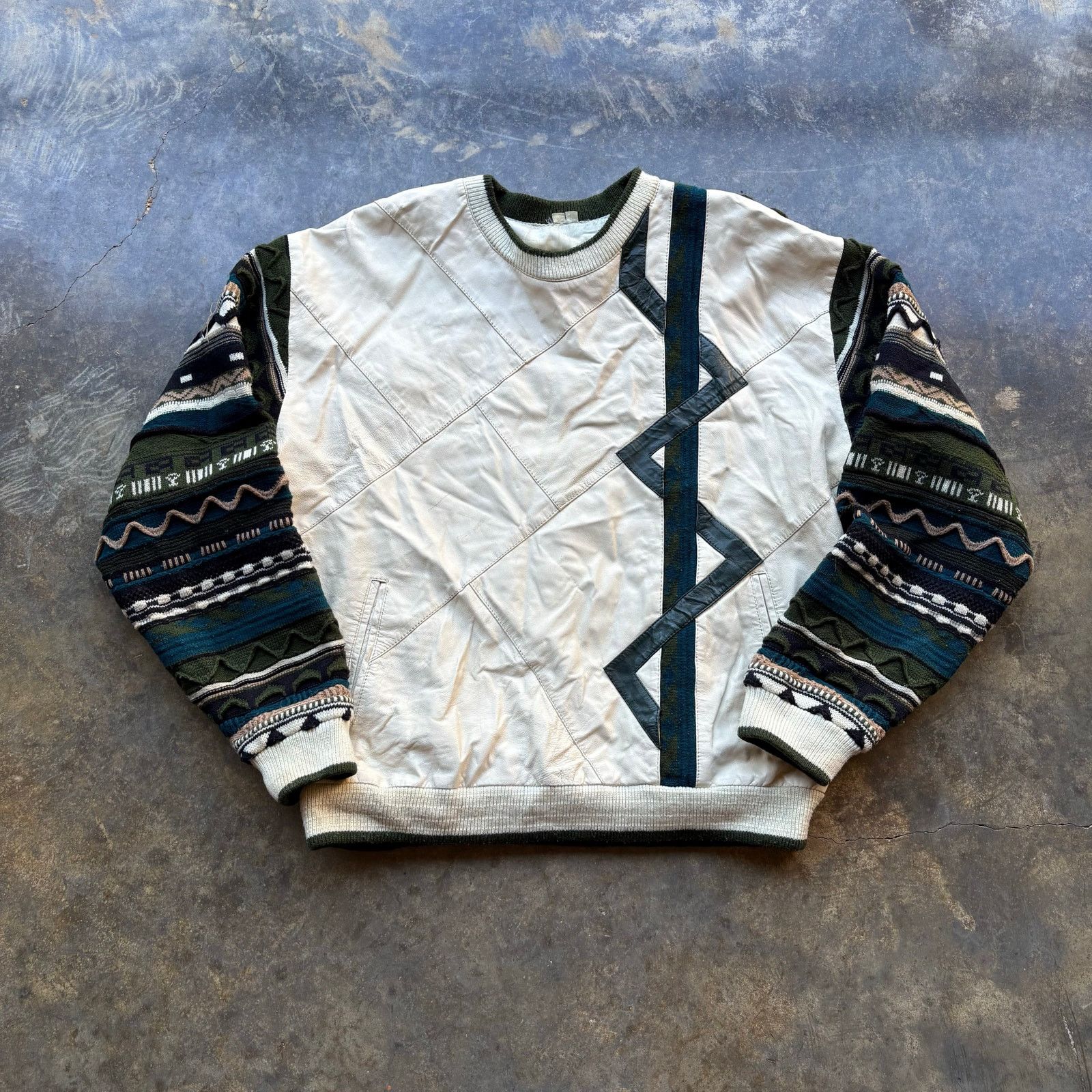 Vintage Crazy Vintage Coogi Style Vilanto Leather Chunk Sweater Size US XL / EU 56 / 4 - 1 Thumbnail