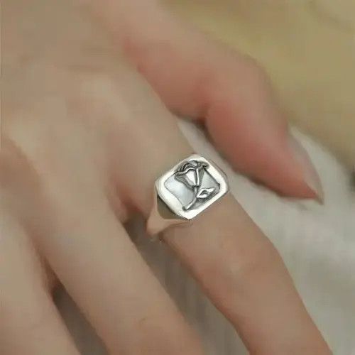 Jewelry 925 Sterling Silver Irregular Square Stone Open Rings Size ONE SIZE - 1 Thumbnail