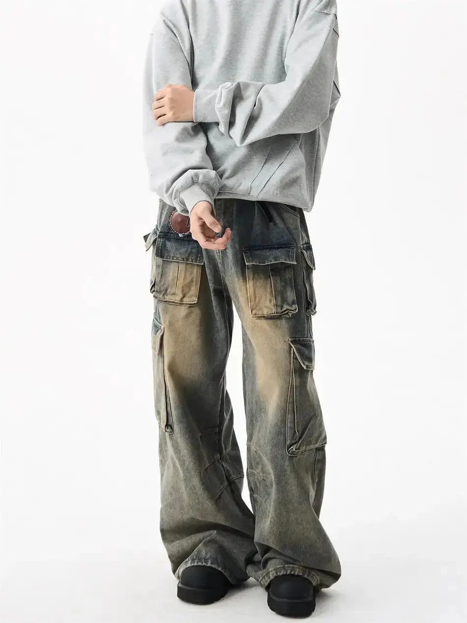 Japanese Brand Yellow mud dyed multi pocket workwear jeans Size US 32 / EU 48 - 4 Thumbnail