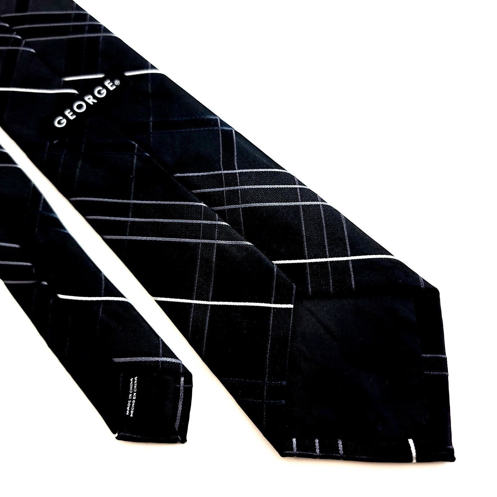 George George Polyester Black White Plaid Tie Size ONE SIZE - 5 Thumbnail