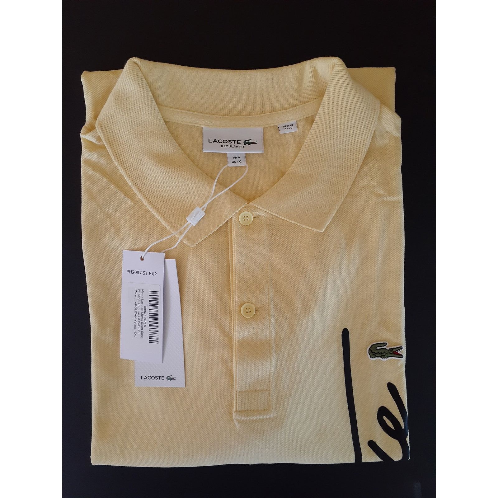 Lacoste Lacoste Men's Regular Fit Signature Cotton Polo Yellow 4XL Size US XXL / EU 58 / 5 - 2 Thumbnail