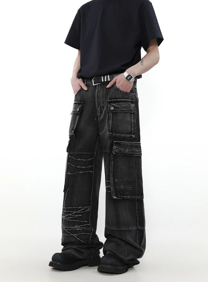 Japanese Brand × Jean Loose Wide Leg Denim Pants Men Black Baggy Size US 34 / EU 50 - 3 Thumbnail