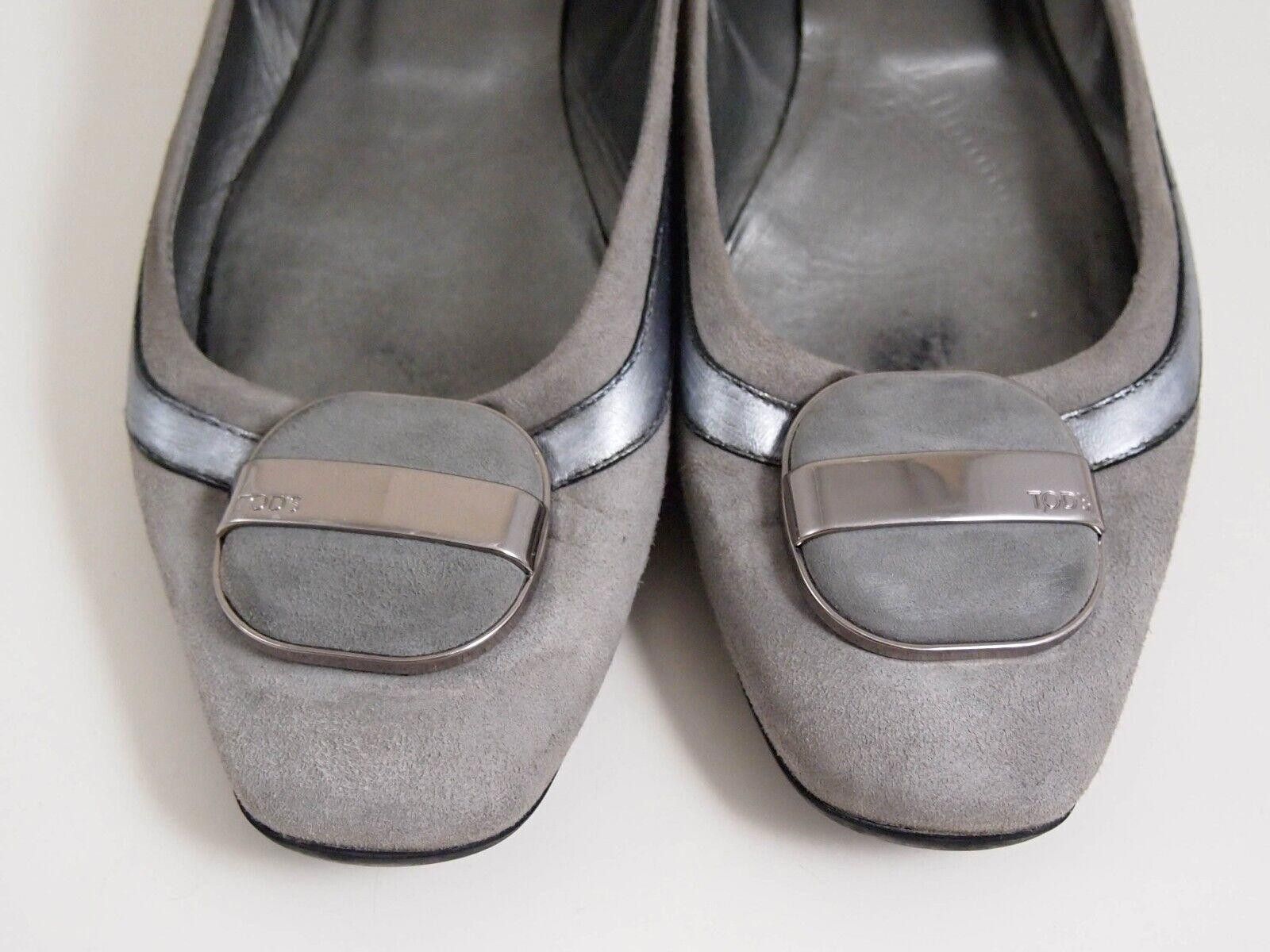 Tod's Tod's Ballet Flats Gray Silver Suede Leather EU 37.5 US 7.5 Size US 7.5 / IT 37.5 - 4 Thumbnail