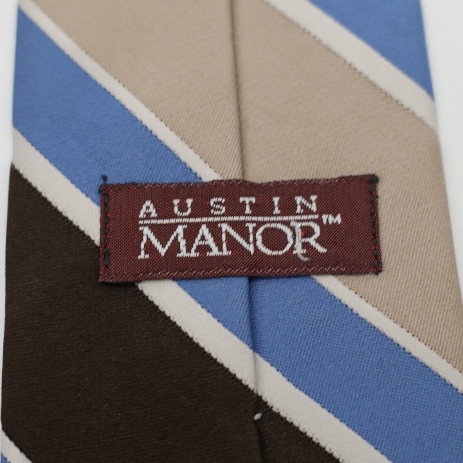 Vintage Austin Manor Brown Blue Tan Striped Woven Long Skinny Silk T Size ONE SIZE - 3 Thumbnail