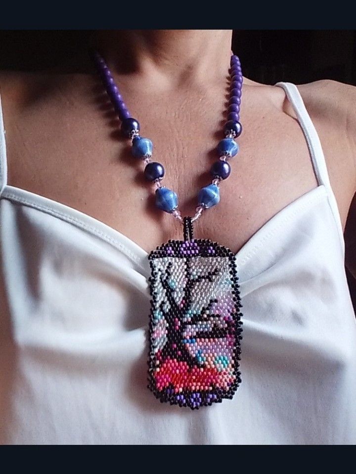 Handmade Necklace Long ceramics Boho Pendant Landscape earrings Size ONE SIZE - 8 Thumbnail