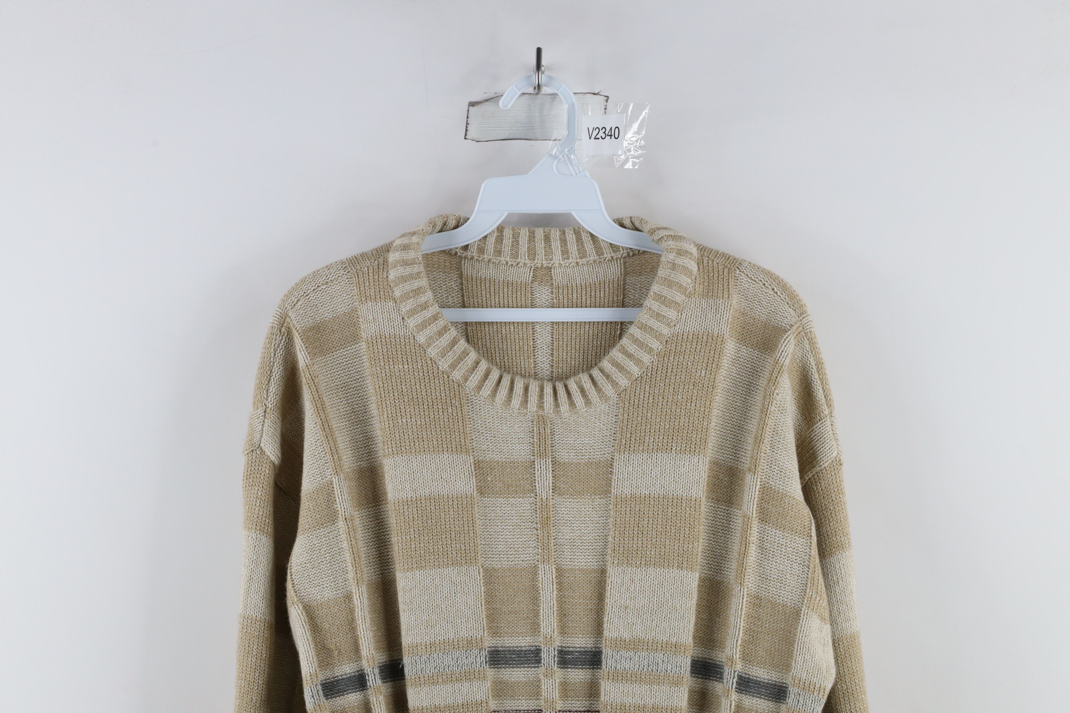 Vintage Vintage 90s Streetwear Ribbed Knit Crewneck Sweater Beige Size US XL / EU 56 / 4 - 2 Thumbnail