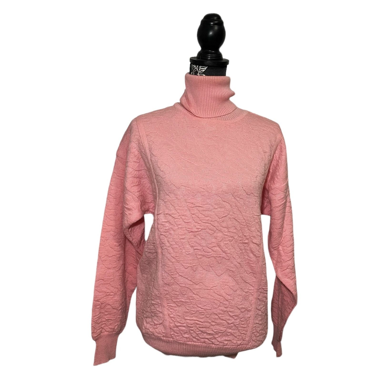 Vintage Tyrolia Textured Knit Turtleneck Sweater Baby Pink Medium Size M / US 6-8 / IT 42-44 - 3 Thumbnail