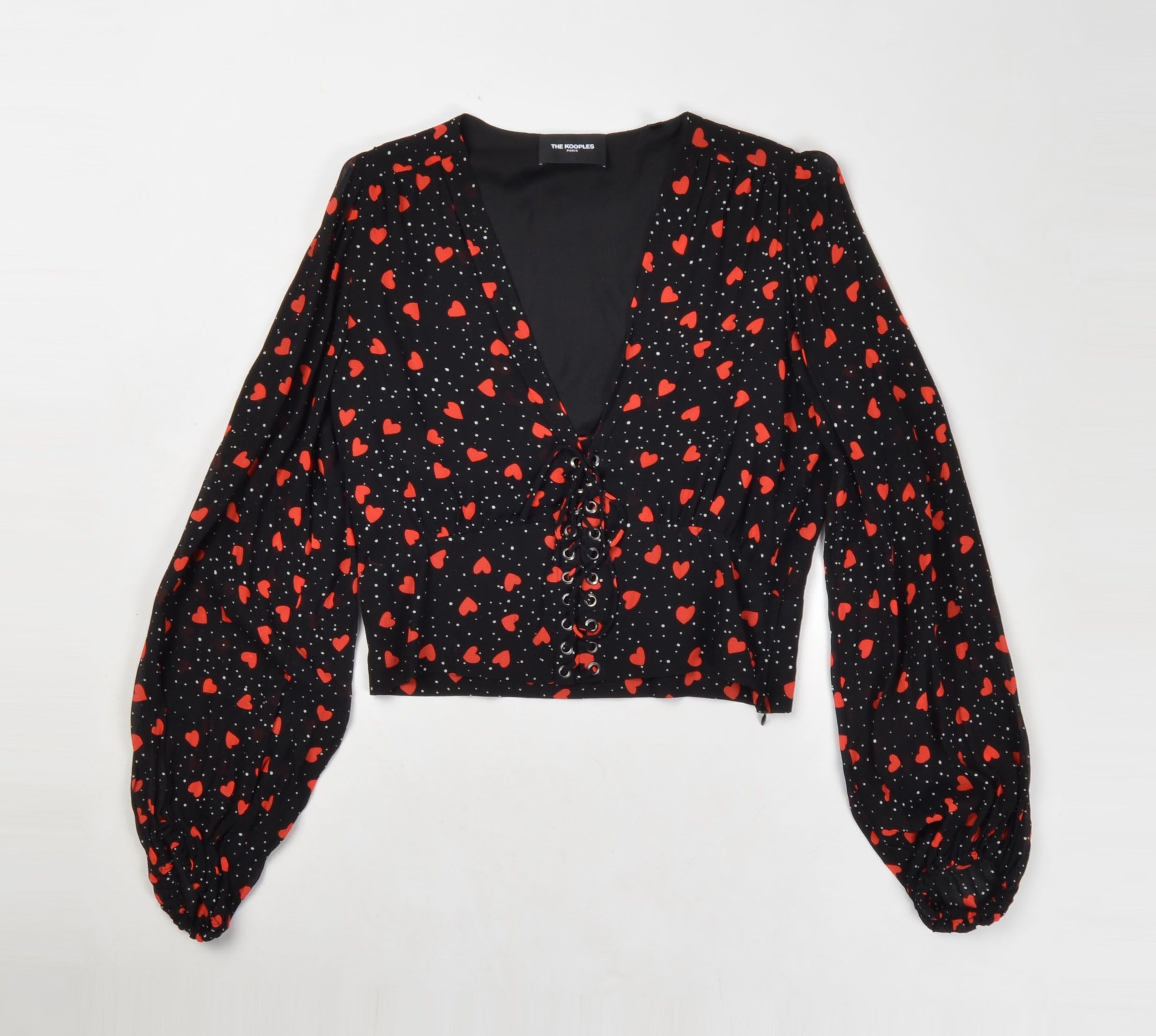 The Kooples The Kooples Love Heart V-Neck Mesh Boho Blouse Top Size XS / US 0-2 / IT 36-38 - 4 Thumbnail