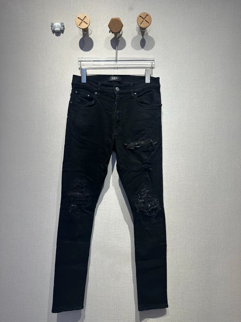 Amiri Amiri knee patch leather black jeans Size US 31 - 1 Thumbnail