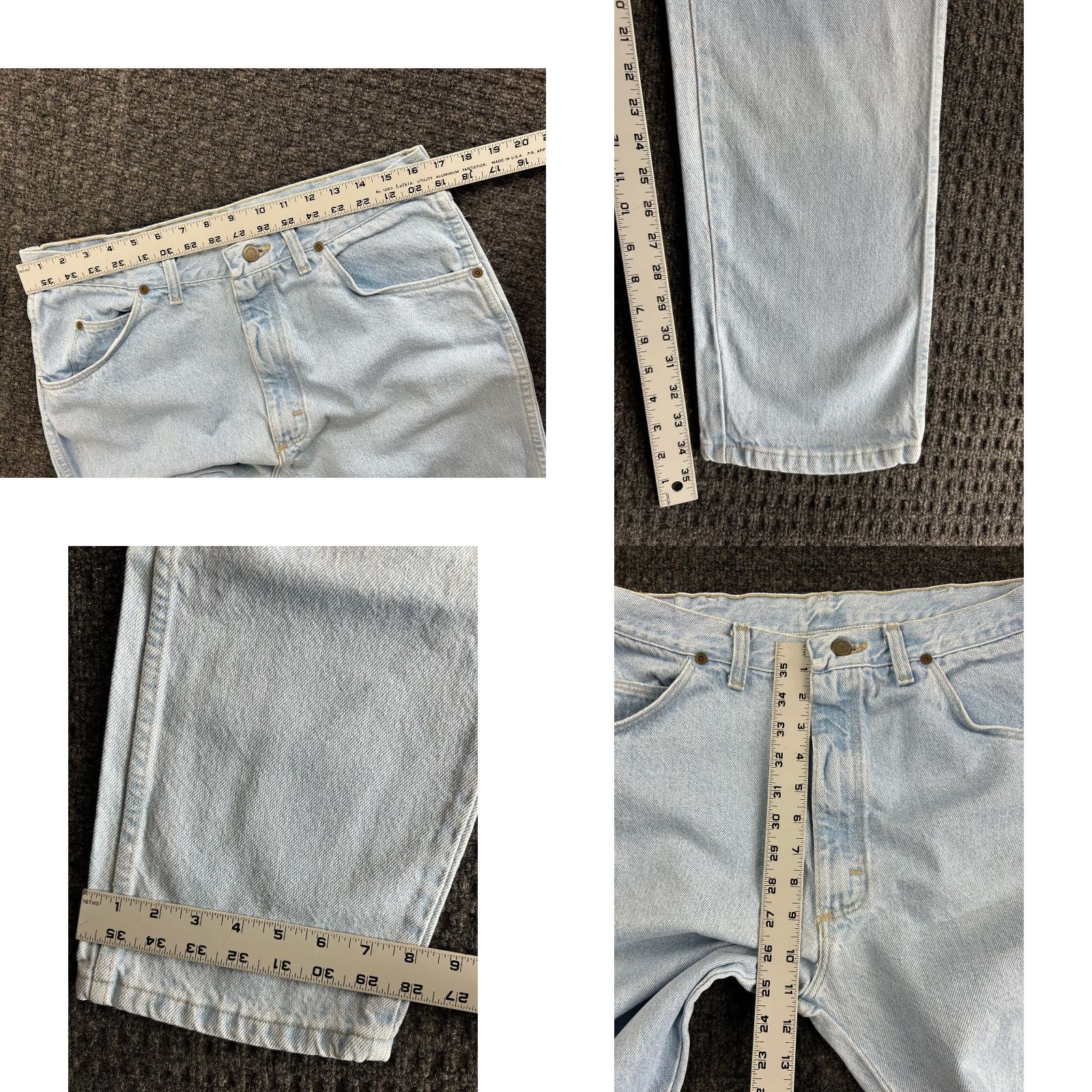 Wrangler VINTAGE Wrangler Jeans 36 x 34 Light Wash USA 96501 Cowboy Rodeo Western Straight Mens 5-Pocket Denim Blue Cotton Jeans Wrangler 96501LW Size US 36 / EU 52 - 8 Thumbnail