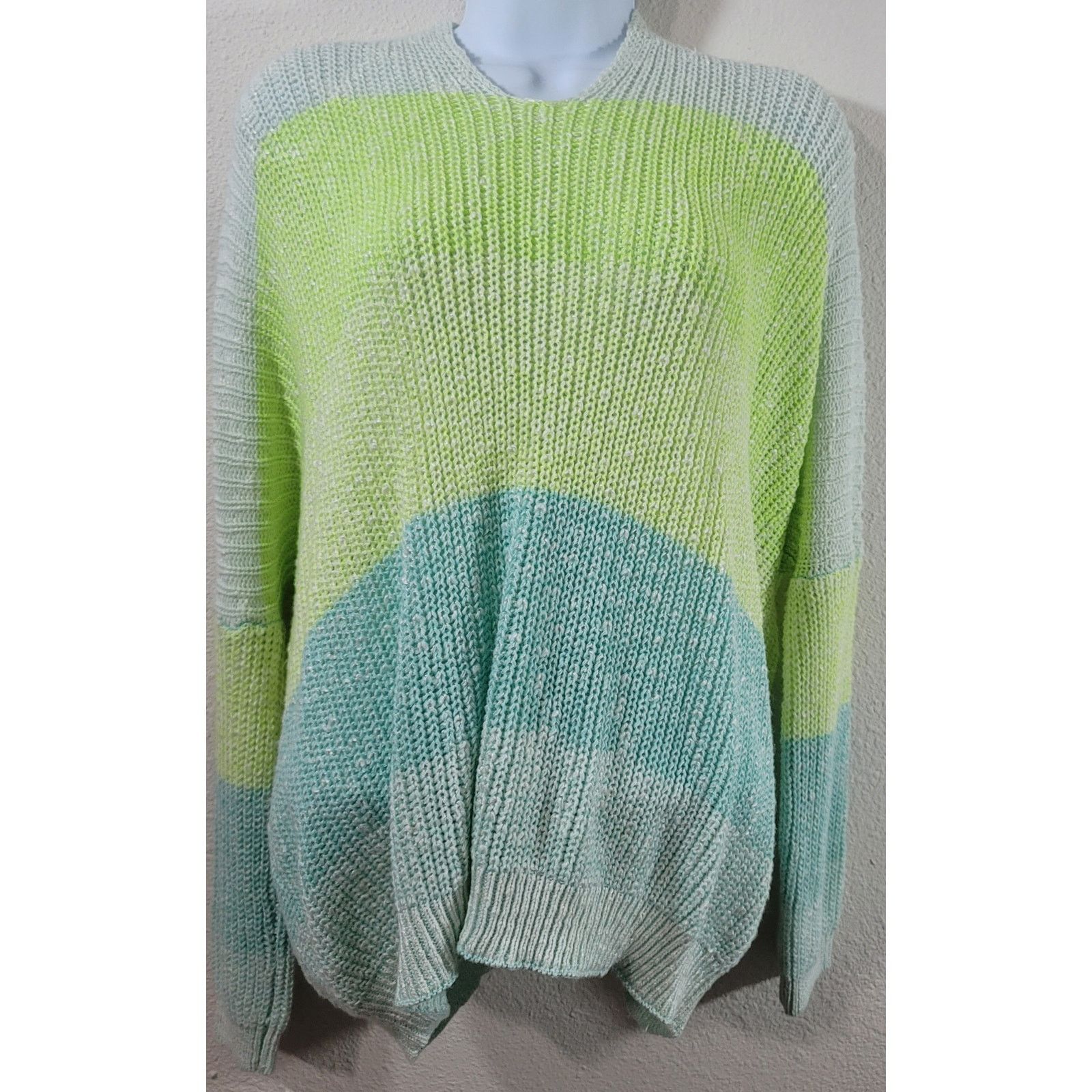 rue21 Rue 21 Green Blue Loose Knit Drop Shoulder Sweater L XL Size XL / US 12-14 / IT 48-50 - 1 Thumbnail