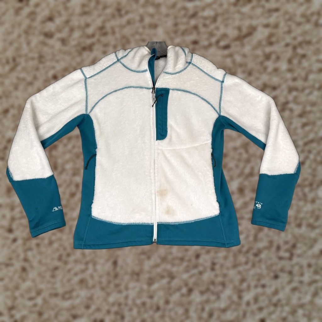 Mountain Hardwear Mountain Hardwear Jacket Womens XL White Teal Polartec Fleece Full Zip Hooded Size XL / US 12-14 / IT 48-50 - 1 Thumbnail
