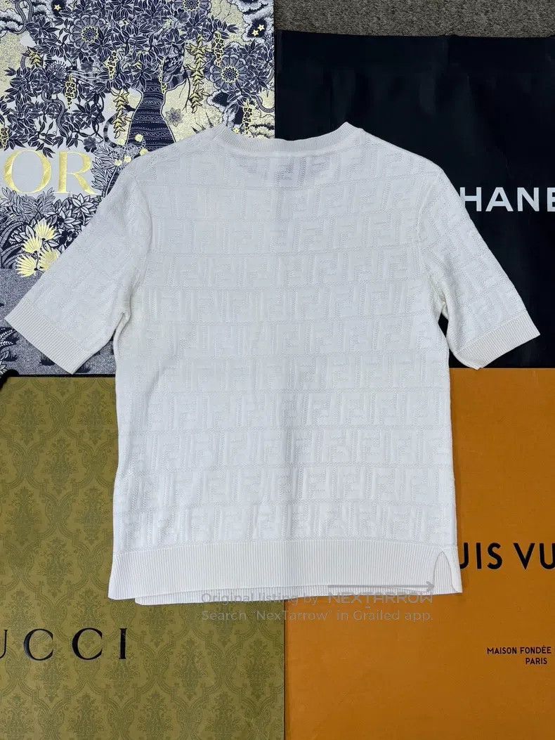 Fendi Fendi White Knit Full Logo Old Logo Subtle Pattern Short S Size XS / US 0-2 / IT 36-38 - 3 Thumbnail