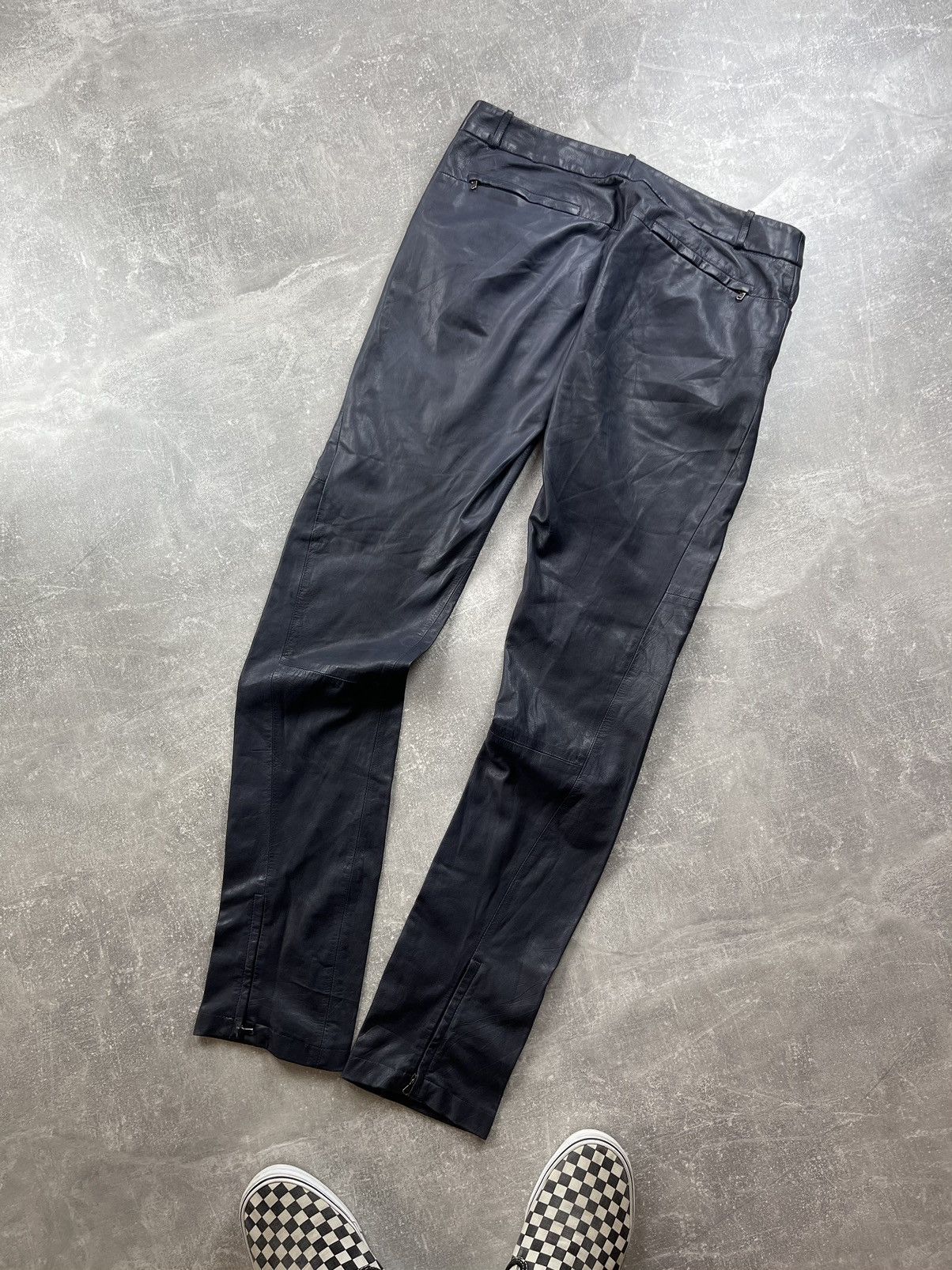 Genuine Leather × Ilaria Nistri Ilaria Nistri Avant Garde Leather Navy Blue Biker Pants Size 34" / US 12 / IT 48 - 1 Thumbnail