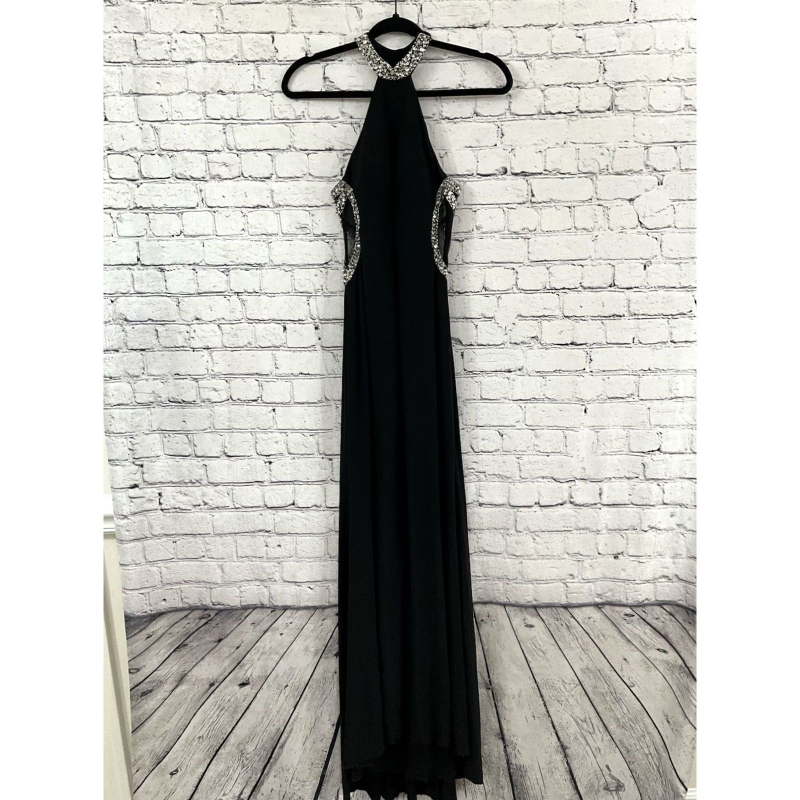 Vintage NWT Intrigue Halter Neck Navy Sequin Lace Mermaid Gown Ball Gown Dress Sz 2 Womens Black Polyester Size XS / US 0-2 / IT 36-38 - 2 Thumbnail