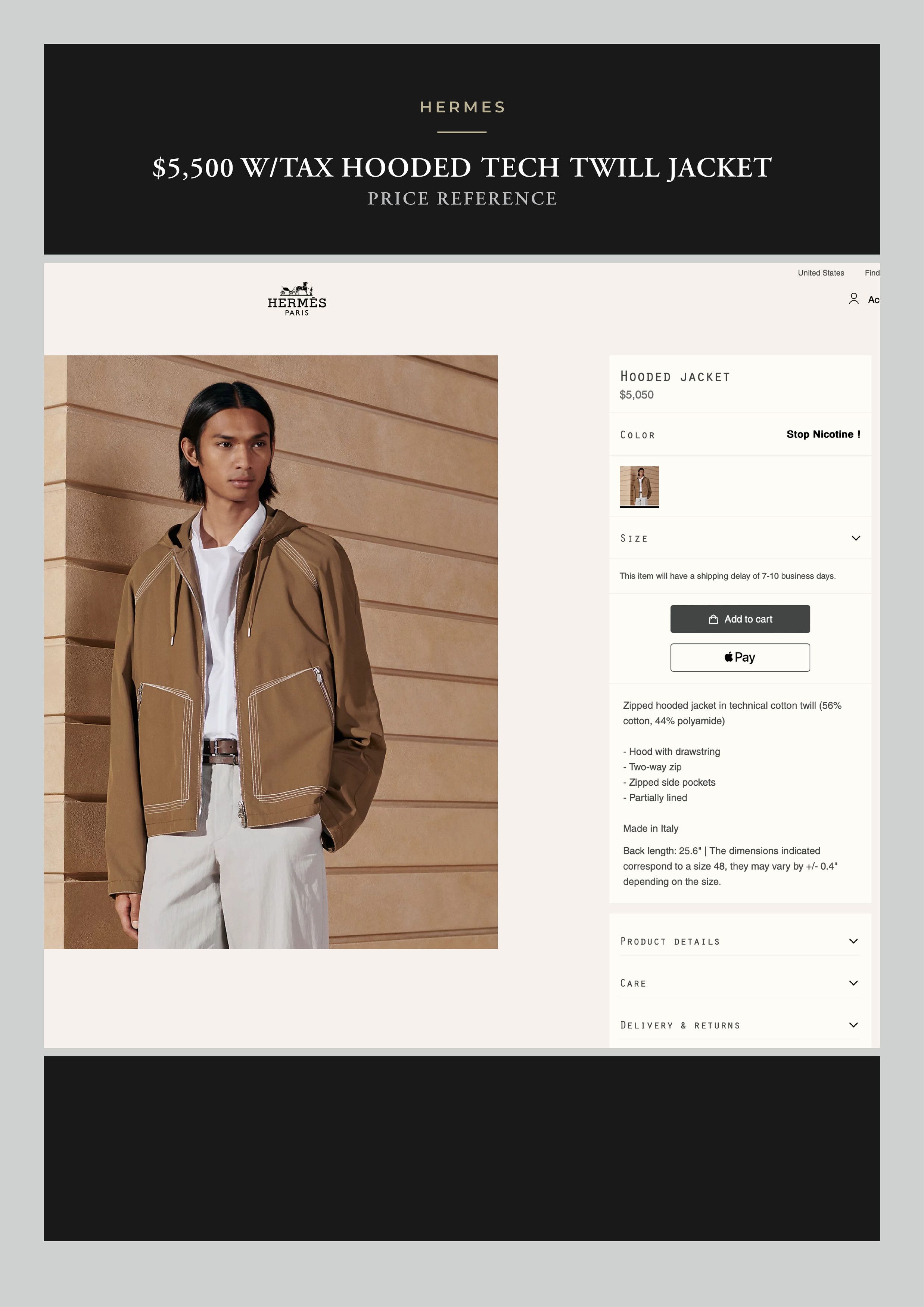 Hermes Best Dressed Rare $5,500 w/tax Hooded Tech Twill Jacket Size US M / EU 48-50 / 2 - 9 Thumbnail