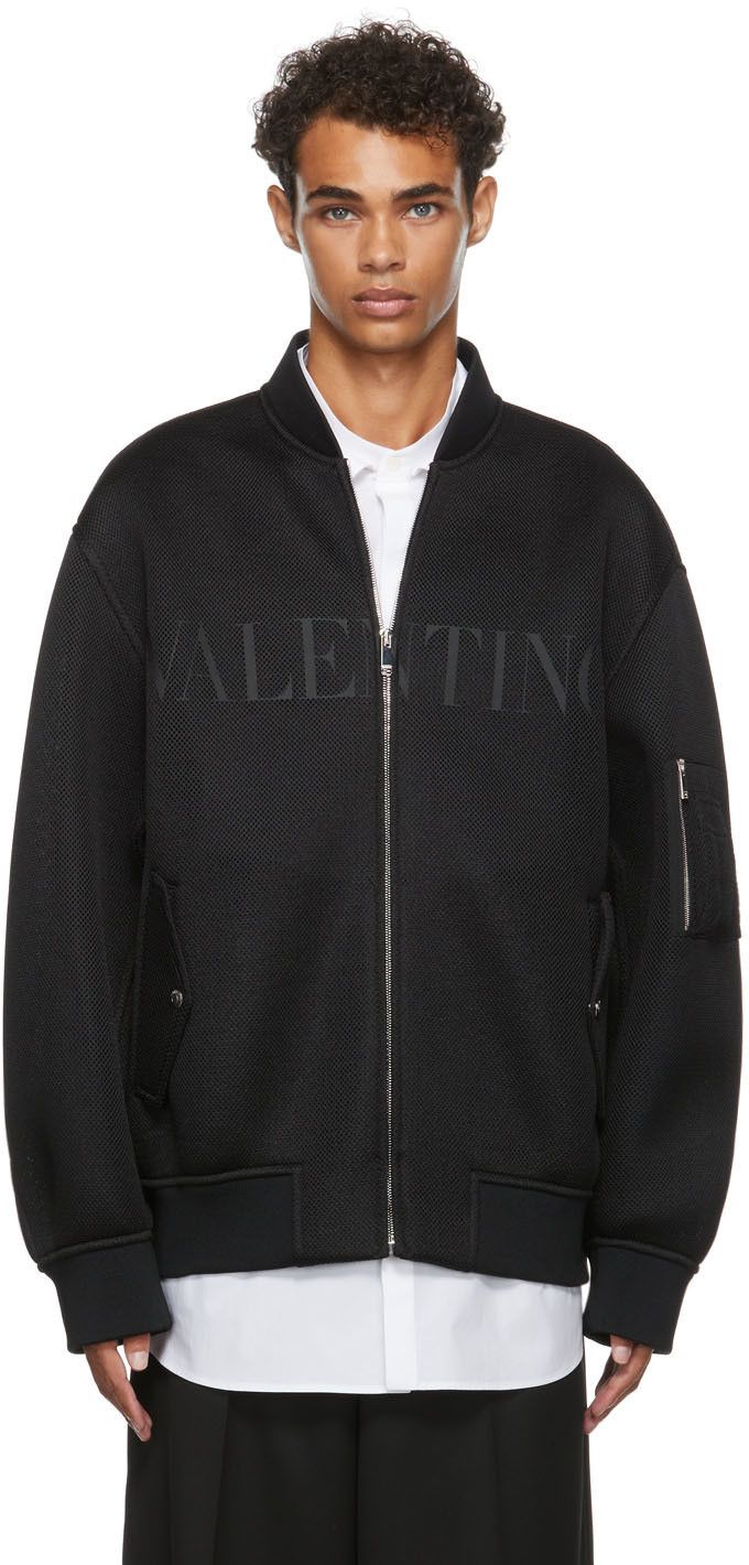 Valentino o1y0525 Logo Bomber Jacket in Black Size US L / EU 52-54 / 3 - 1 Thumbnail