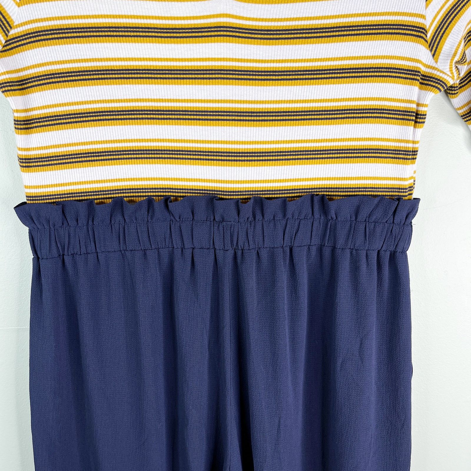 Other Monteau Jumpsuit 2X Navy Yellow Stripes SS Stretch Pockets Size 42" / US 20 - 5 Thumbnail
