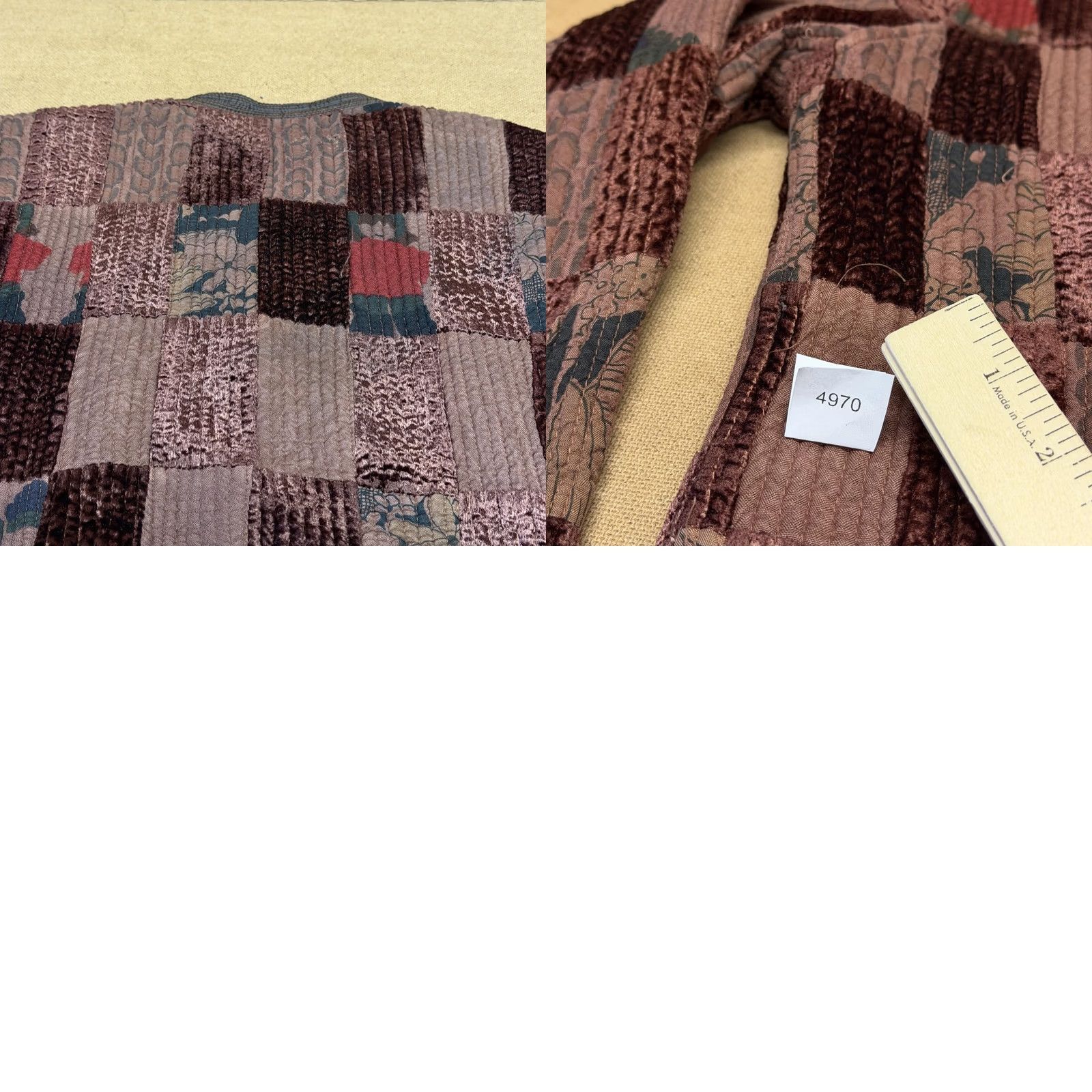 Velvet VINTAGE Jacket Womens Large Purple Quilted Velvet Patchwork Bohemian Toggle Pockets Size L / US 10 / IT 46 - 9 Thumbnail